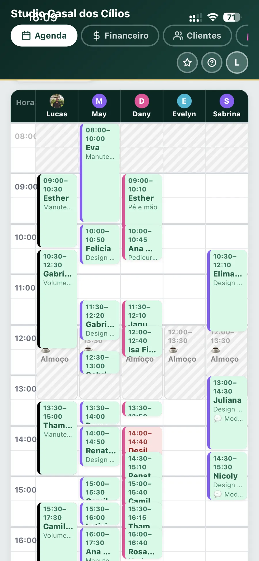 Grade de agenda por profissional